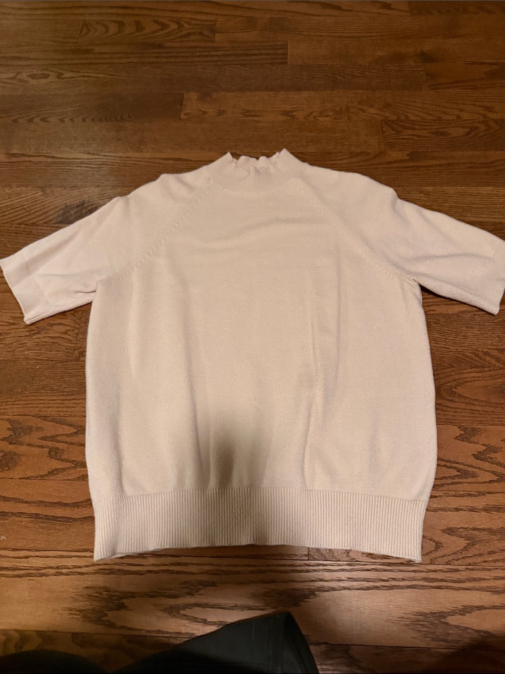 Ann Taylor Cream Short-Sleeve Mock Neck Sweater
